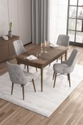 Resim Canisa Are Serisi 80x132 Mdf Açılabilir Barok Ahşap Desen Masa Takımı Ve 4 Gri Sandalye 