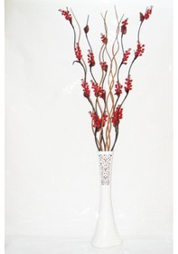 Resim 60 Cm Beyaz Desenli Vazo 5 Adet Üzüm Çiçek 5 Adet Kahve Dal 