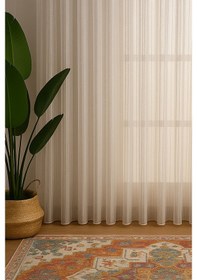 Resim İtalyan Keten Tül Dökümlü Natural Ütü İstemez Tül Perde Salon Oturma Odası Yatak Odası Antre Gümüş 