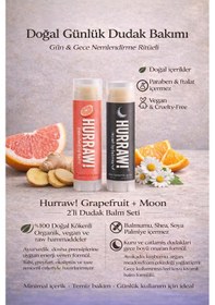Resim Hurraw Moon Ve Pink Grapefruit Dudak Balmı 2 Li Set %100 Doğal Vegan Günlük Ve Gece Bakım 