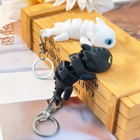 Resim 3D Baskılı Sevimli Hareketli Ejderha Anahtarlık - Gerçekçi Tüysüz Heykel, Siyah Beyaz Tasarım, Halka Tokalı, Anahtarlar, Çantalar ve Telefon Aksesuarları İçin 