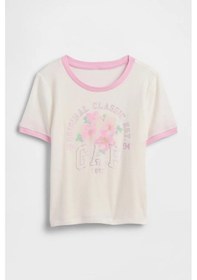 Resim Gap Kız Çocuk Ringer Grafik Baskılı Beyaz T-shirt-14926 