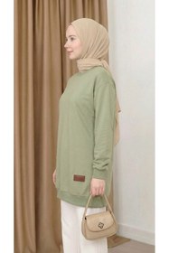 Resim unika boutique Kadın Bisiklet Yaka Tesettür Yırtmaçlı Armalı Tunik Sweat Sweatshirt 