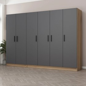 Resim Minar Kale 6 Kapaklı 2 Ç Dolap Dore Antrasit 190CM 