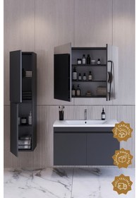 Resim Teta Home Tokyo 65 Cm Mdf Banyo Dolabı Seti + Boy Dolabı Antrasit Antrasit 