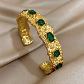 Resim Geniş Yeşil Zirkonya ile Lüks Paslanmaz Çelik Bilezik - Vintage Esintili, Günlük Kıyafetler & Partiler İçin Mükemmel 