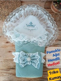 Resim Triko Örg Haki Bebek Kundağı Unisex Bebek Dış Kundak Battaniyesi Hastane Çıkışı Kundak Battaniye Mint 
