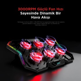 Resim Rampage AD-RX44 X-GALE 6 Fanlı 12 RGB Işık Modlu 7 Kademe Standlı LCD Göstergeli Notebook Soğutucu 
