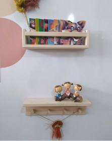 Resim glb decor wood hand made Ahşap Askılık Raf Ve Kitaplık Raf Eğitici Raf 2li 40 Cm 