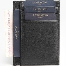 Resim La'Graccio Paris Lagraccio Paris Redon Hakiki Deri Çok Bölmeli Kartlık Siyah 