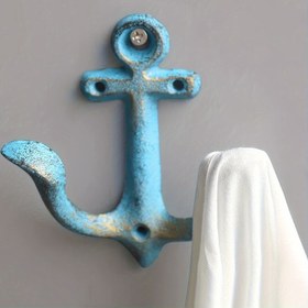 Resim 1 adet Vintage Çapa Duvar Askısı - Vidalar Dahil Şık Metal Havlu & Ceket Askısı, Rustik Mavi & Altın Kaplama, Oturma Odası, Yatak Odası veya Ofis için Dekoratif Ev Dekoru, Havlu Askısı 