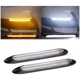 Resim Selamlamalı Güçlü Işık Açılış Animasyonlu 12V Su Geçirmez Kayar Sinyalli Araba Gündüz Farı Drl Led Lamba Beyaz - Sarı 2 Adet 34.5 CM 