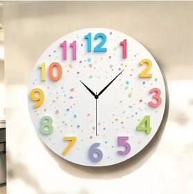 Resim Çocuk Renkli Baskı Desenli Sayılı Hediyelik Ahşap Sessiz Tablo Duvar Saati 95 Renkli 