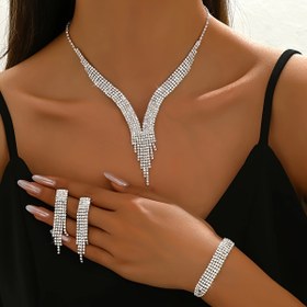 Resim Avrupa ve Amerika'da Çok Satan Moda Tam Taşlı Pırıltılı Püskül Kolye, Küpe ve Bileklik Seti - Gelinler İçin 