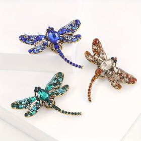 Resim Vintage Dragonfly Brooch - Renkli Taş ve Kristal Süslemeli Dragonfly Pins Giyim, Takı ve Aksesuarlar için, Dragonfly Dekor 
