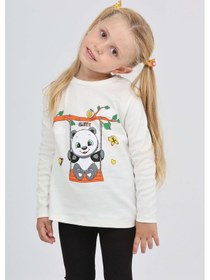 Resim Toontoy Kız Çocuk Sallanan Panda Baskılı Sweatshirt Ekru 