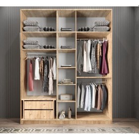 Resim Soft 10 Kapaklı Yüklüklü Gizli Çekmeceli Gardırop Dolap Çam Beyaz 225 Cm Beyaz - Çam 