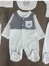 Resim Bebicix Yenidoğan Organik Pamuk Nakış İşlemeli Lacivert Erkek Bebek Hastane Çıkışı 10 Lu Set Beyaz 