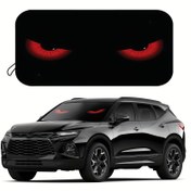 Resim Kırmızı Göz UV Engelleme Araç Güneşliği - Katlanabilir Ön Cam Siperlik Koruyucu, Plaj ve Sahil Sürüşleri İçin Araçları Serin Tutar, Otomobiller, SUV'lar, Sedanlar, Kamyonetler için Uygun - Şık Oto İçi Aksesuar, Kolay Rulo Kapatma 