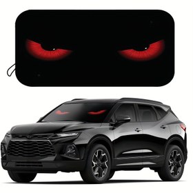 Resim Kırmızı Göz UV Engelleme Araç Güneşliği - Katlanabilir Ön Cam Siperlik Koruyucu, Plaj ve Sahil Sürüşleri İçin Araçları Serin Tutar, Otomobiller, SUV'lar, Sedanlar, Kamyonetler için Uygun - Şık Oto İçi Aksesuar, Kolay Rulo Kapatma 