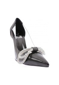 Resim Dgn 7709-23y Kadin Sivri Burun Parmak Dekolteli Silver Taş Fiyonk Toka Yanlar Şeffaf Topuklu Ayakkabi 7709-424-R1534 Siyah 