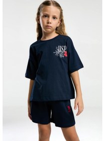 Resim U.s. Polo Assn. 2072 Garson Çiçek Desenli Kız Çocuk Lacivert Bisiklet Yaka Kısa Kollu Şort Pijama Takım Lacıvert 