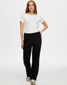 Resim Boncuk Payet İş Detaylı Wide Leg Fit Eşofman Alt W26esa008 Uw26esa00810 Siyah 