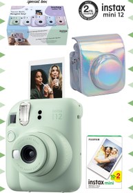 Resim Fujifilm Instax mini 12 Yeşil Fotoğraf Makinesi-20'li Film ve Parlak Kılıf Seti 