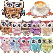 Resim 10 adet Baykuş Şekilli Yapay Elmas Boyalı Bardak Altlığı Seti DIY Baykuş Elmas Boyalı Bardak Altlığı, Baykuş Elmas Boyalı Bardak Altlığı ve Standı, Başlangıçlar İçin Sanat ve El Sanatları Malzemeleri Hediyesi 