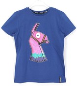 Resim Fortnite Liama Kabartma Baskılı Yazlık Kısa Kollu Kız Çocuk T-shirt Lacivert 