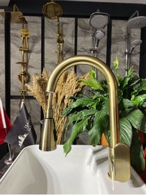 Resim İsaoğlu Yapı Antik Gold Vogue Design Spiralli Mutfak Bataryası Evye Bataryası Gold 