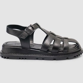 Resim %100 Hakiki Deri Siyah Kadın Sandalet Siyah 