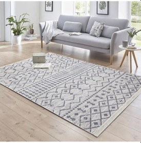 Resim Saraz Halı Bohem Serisi Çift Taraflı Dokuma Pamuklu Kilim Gri - Krem 