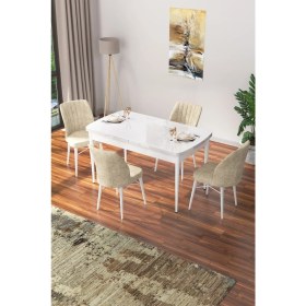 Resim Canisa Concept Nef Serisi 70 x 114 Cm, Açılabilir Mdf Mutfak Masa Takımı, Beyaz Masa ve 4 Sandalye 