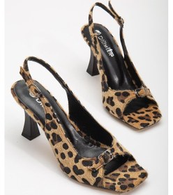 Resim Büyük Numara Kadeh Topuk Leopar Kadın Topuklu Sandalet-2794-leopar Leopar 