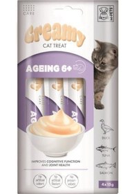 Resim M-pets Creamy Ageing 6+ Ördekli Somonlu Ve Tuna Balıklı Kedi Ödülü 4x15 Gr 