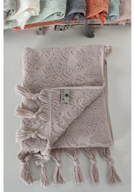 Resim Lila Saçaklı El Havlusu - 50x90 %100 Pamuk Otantik Havlu - Yüksek Su Emiciliği Lila 