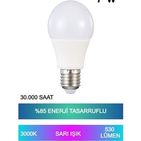 Resim Sarı Işık Led Ampul 7w %85 Enerji Tasarruflu E27 Duy Led Ampul 220 Açılı 30.000 Saat Kullanım 