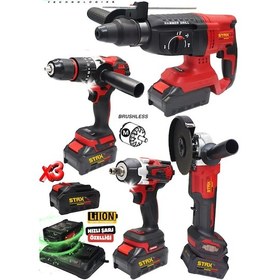 Resim Staxx Süperred 4REDPRO 4'lü x3 Akülü Hızlı Şarjlı Kırıcı Delici + Taşlama + Vidalama + Somun Sökme Seti 