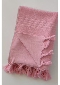 Resim %100 Pamuk Havlu Peştemal 90x170cm - Plaj & Havuz Havlusu Pembe Pembe 