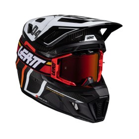 Resim Leatt GPX 9.5 Karbon V25 Enduro Motosiklet Kaskı + Velocity 6.5 Iriz Gözlük Siyah Beyaz S 