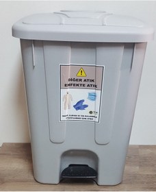 Resim 65 Lt Maske Eldiven Tek Kullanımlık Tulum Atık Kovası Köşeli Gri 