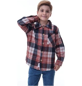 Resim Kahverengi Lacivert Ekose Erkek Çocuk Oduncu Gömlek Düğmeli Kalın Kumaş Çok Renkli 