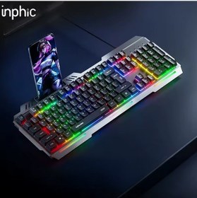 Resim Inphic K2 Usb Kablolu Oyun Klavyesi 104-key Sessiz Oyun Klavyesi Bilgisayar Laptop İçin Cep Telefonu Yerleştirme Alanı 