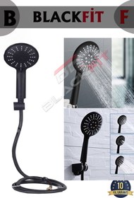 Resim BlackFit Mat Siyah 3 Fonksiyonlu Duş Seti Tasarruflu Duş Başlığı Hortum Mafsal 