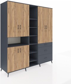 Resim Kronos Dolap 13 Raflı 3 Çekmeceli 6 Kapaklı 220x59x243 Antrasit-çam/antrasit Çok Renkli 