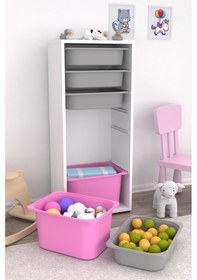 Resim Oyuncak Dolabı Pembe Gri 2 Büyük 4 Küçük Sepetli Pembe - Gri 