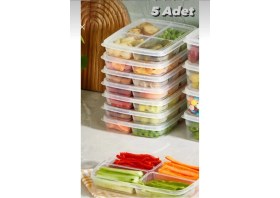 Resim 4 Bölmeli Kapaklı Kahvaltılık Sebze Saklama Kabı Öğünlük Buzdolabı Düzenleyici 
