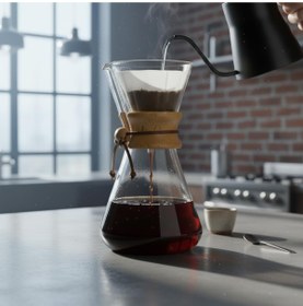 Resim Hype Store Chemex Tarzı Cam Kahve Demleme Karafı 600 ml | Borosilikat Isıya Dayanıklı, Ahşap Manşetli | Pour Ov 
