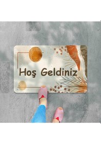 Resim Dijital Baskılı Hoş Geldiniz Yazılır Desenli Dekoratif Dış Kapı Önü Ve Iç Mekan Paspası Yıkanabilir Turkuaz 